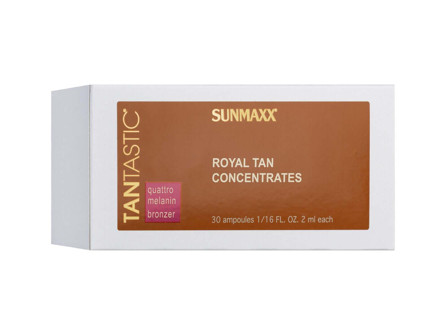 TanTastic Royal Tan Concentrates box with 30 ampoules for enhanced melanin production and tanning.