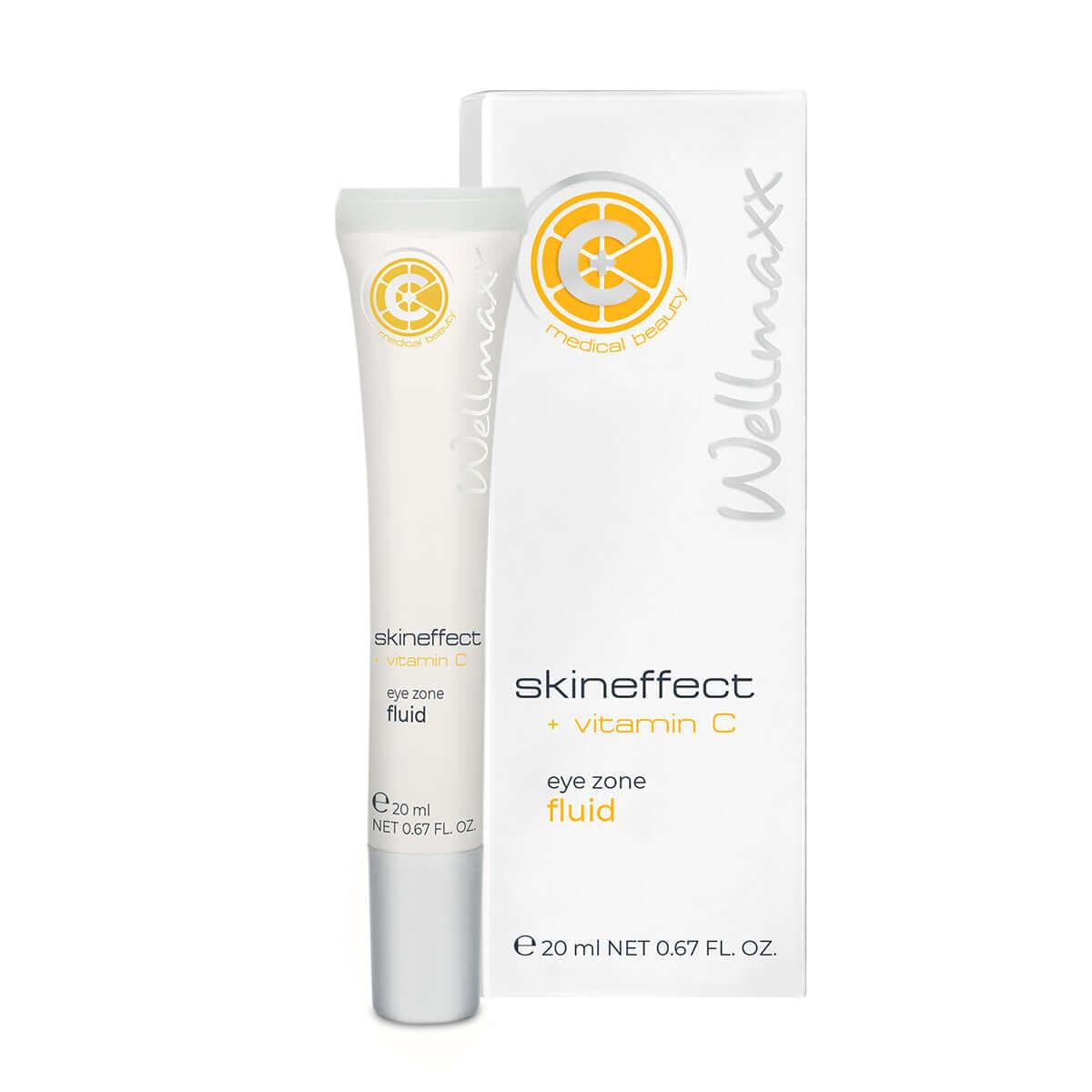 Skineffect Vitamin C eye zone fluid for brightening and anti-aging, 20ml tube and box.