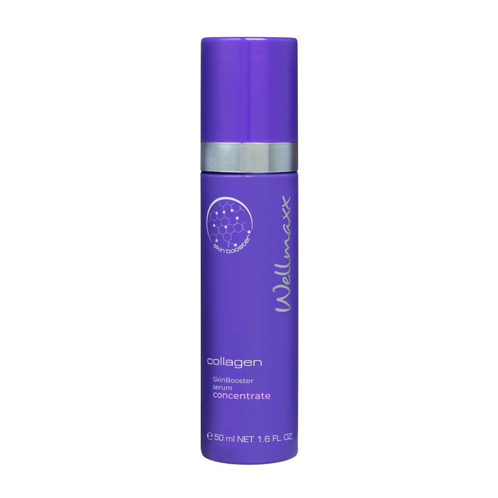 Wellmaxx collagen skinbooster serum concentrate bottle for improved skin elasticity and firmness.