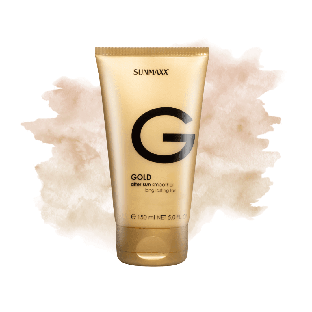 GOLD after sun smoother lotion with Macadamia and Aloe Vera for soothing skin care.
