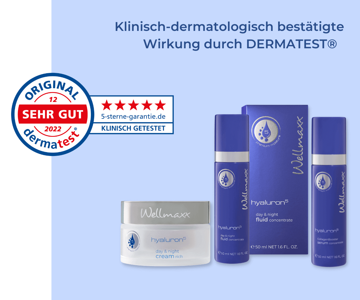 Wellmaxx skincare products with dermatologist-tested label and hyaluronic cream, showcasing quality and effectiveness.