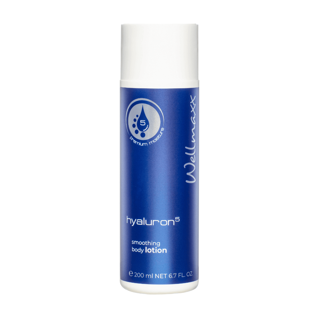 Hyaluron⁵ smoothing body lotion for hydration and smooth skin, with 5 types of hyaluronic acid and nutrients.