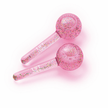 LiFTmee ICE GLOBES Duo Set in pink, ideal for facial massage and enhancing skin absorption.