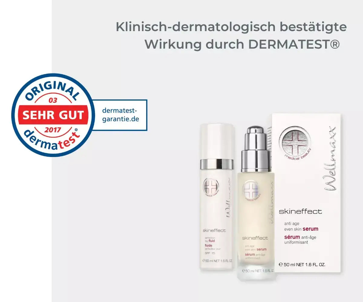 Wellmaxx Skin Effect Anti-Aging Serum with DERMA TEST certification for clinically proven results.