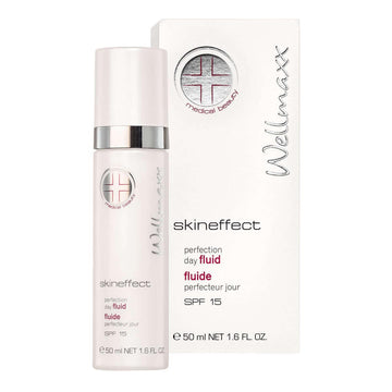Skineffect perfection day fluid SPF 15 by Wellmaxx for radiant skin, reducing wrinkles and irritations.