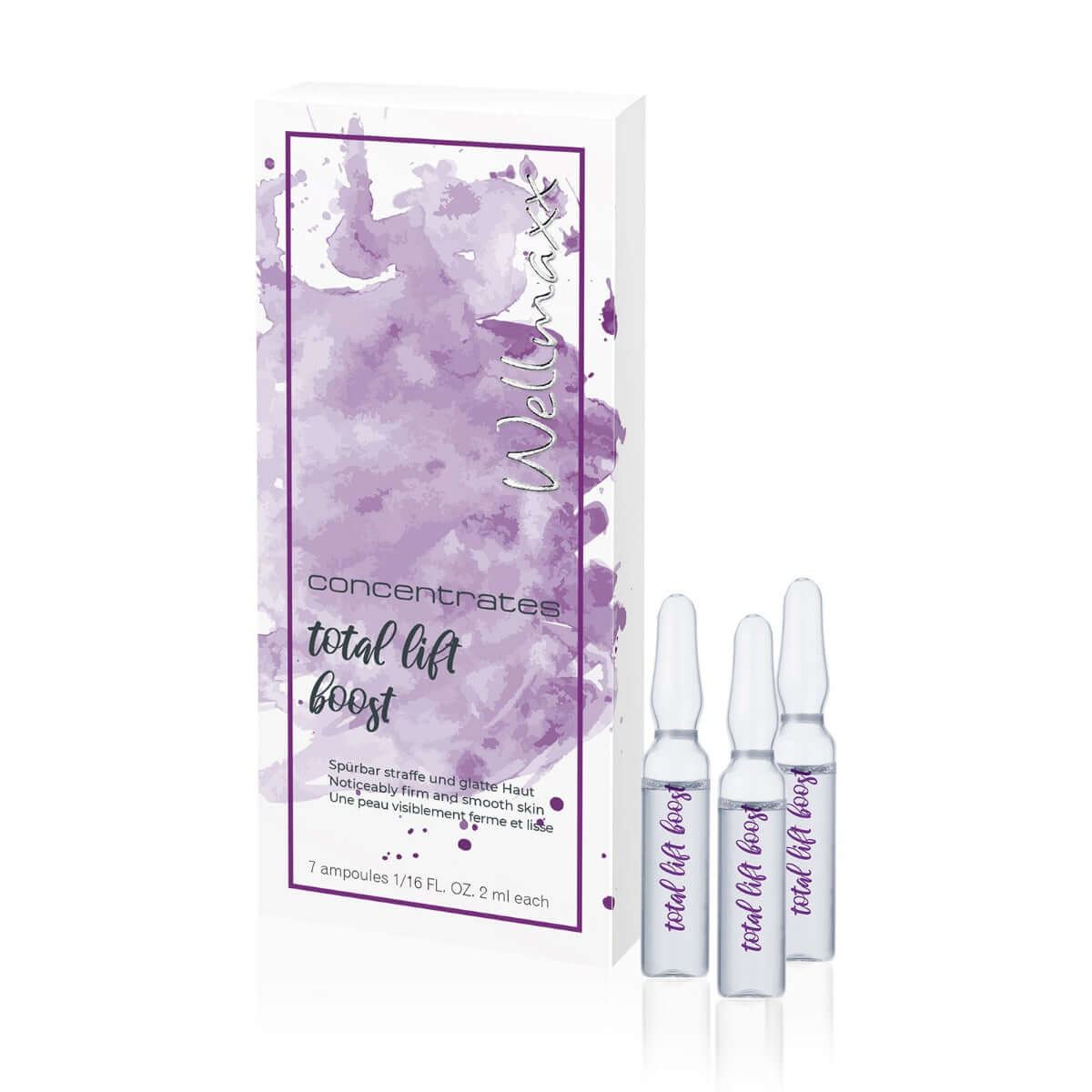 Wellmax Concentrates Total Lift Boost with ampoules for firmer, smoother skin, featuring Hyaluronic Acid and SYNn®-AKE.