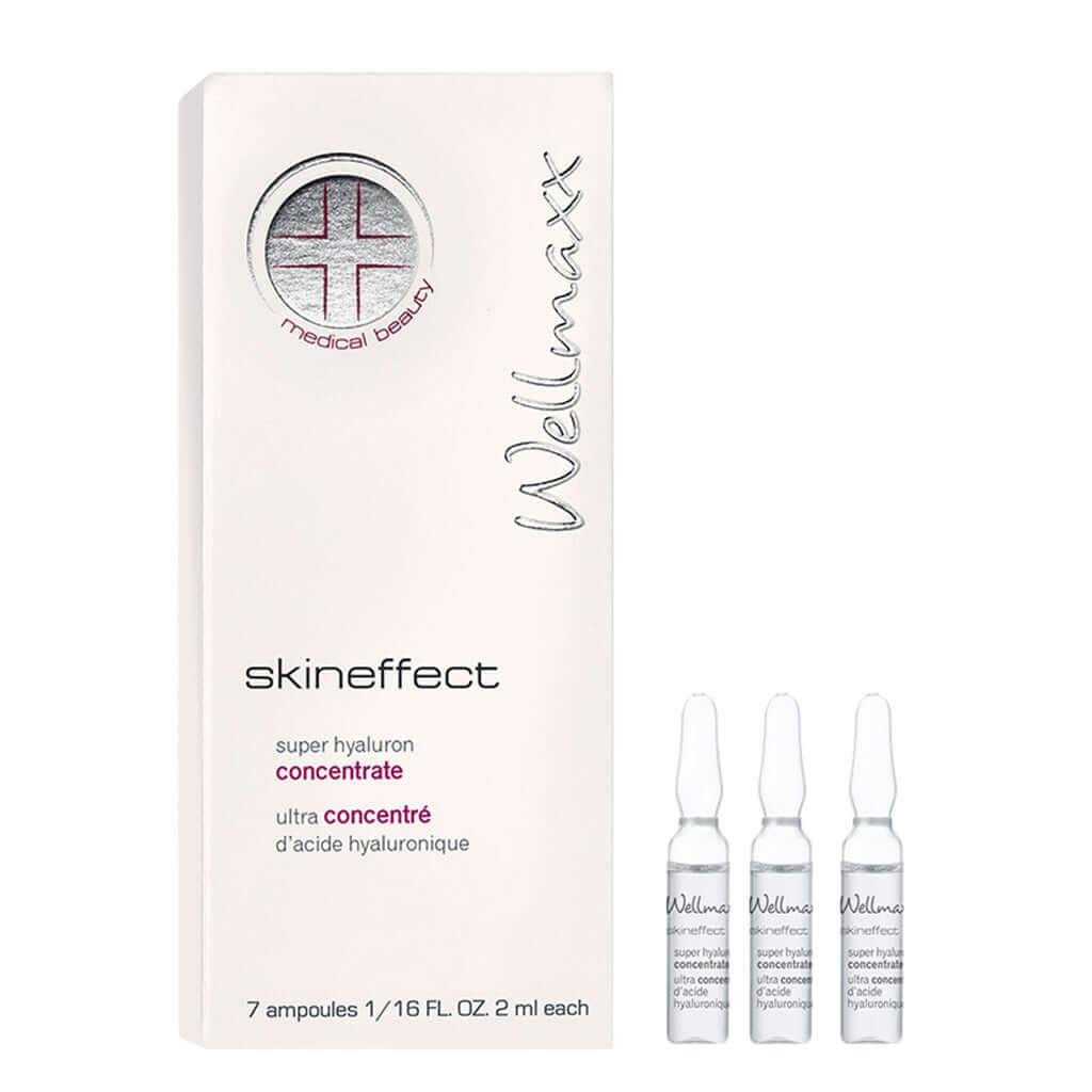 Skineffect super hyaluron concentrate packaging with 7 ampoules for anti-aging skincare.