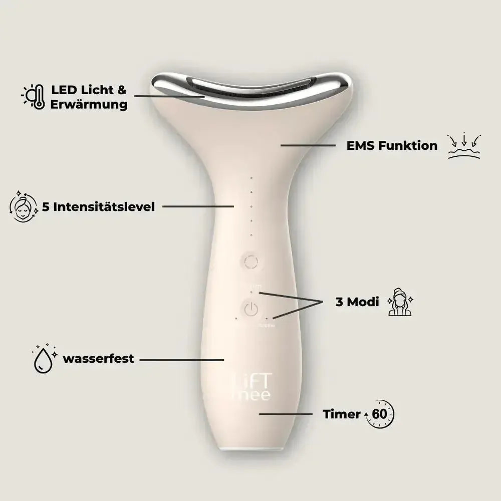 LiFTmee Dermaglow 3in1 kabelloses, wasserfestes Hautpflegegerät mit EMS, LED-Lichttherapie und Wärme für Straffung, Aufhellung und Beruhigung der Haut