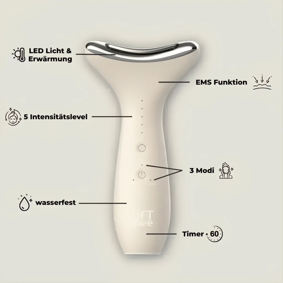 LiFTmee Dermaglow 3in1 kabelloses, wasserfestes Hautpflegegerät mit EMS, LED-Lichttherapie und Wärme für Straffung, Aufhellung und Beruhigung der Haut