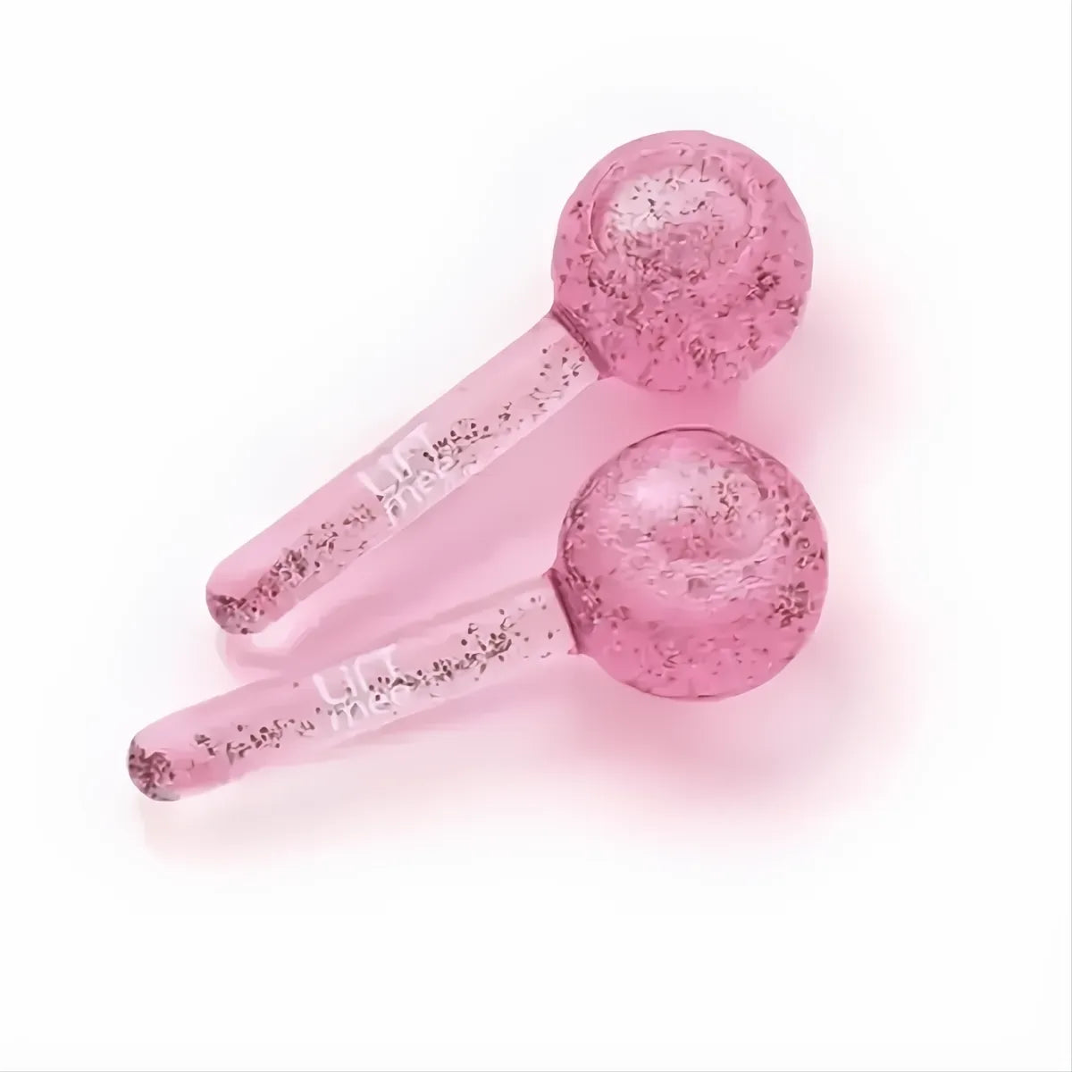 LiFTmee ICE GLOBES Duo Set pink glass facial massage cooling globes with glitter