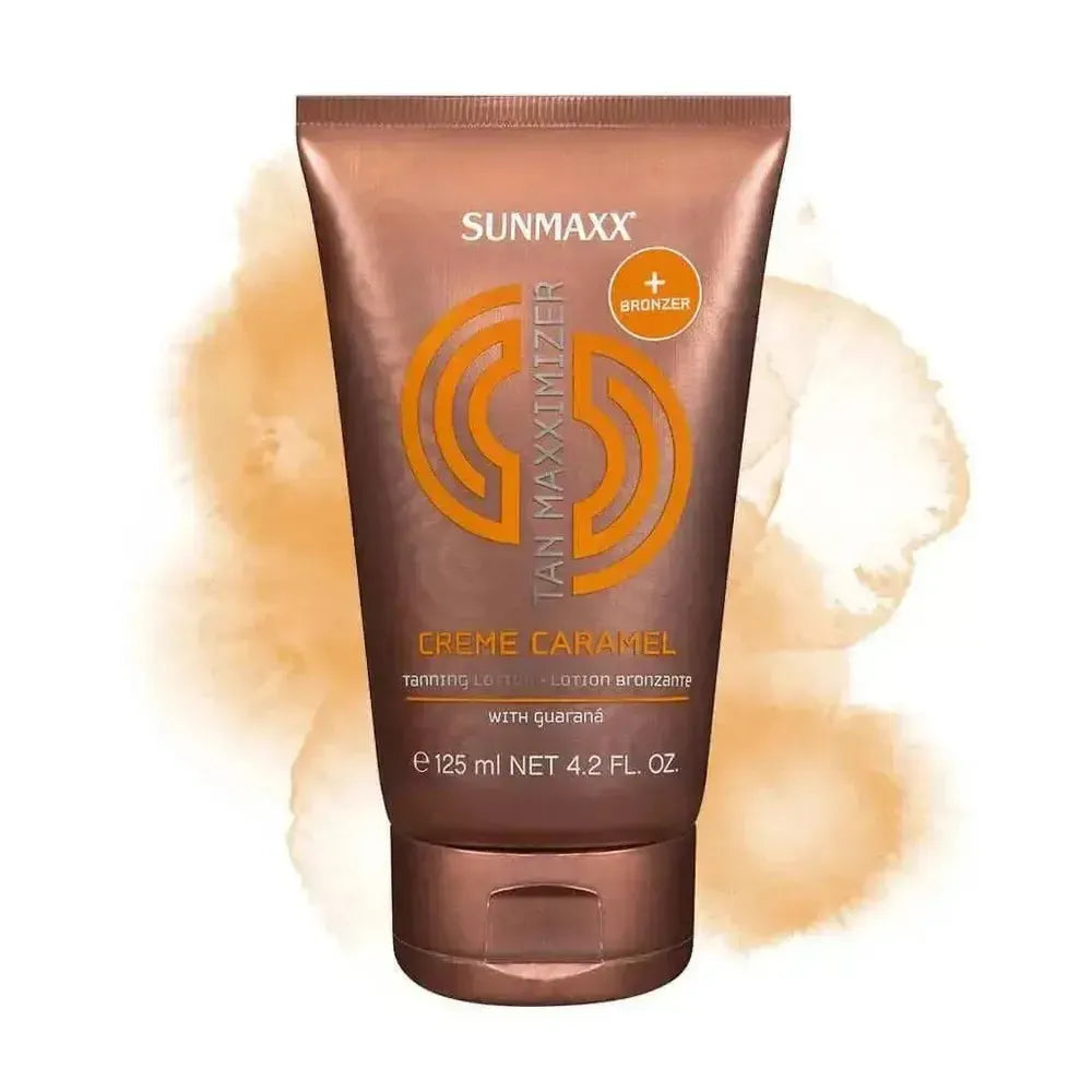 Tan Maxximizer Creme Caramel + Bronzer tanning lotion with quick bronzer and guarana extract in 125ml tube