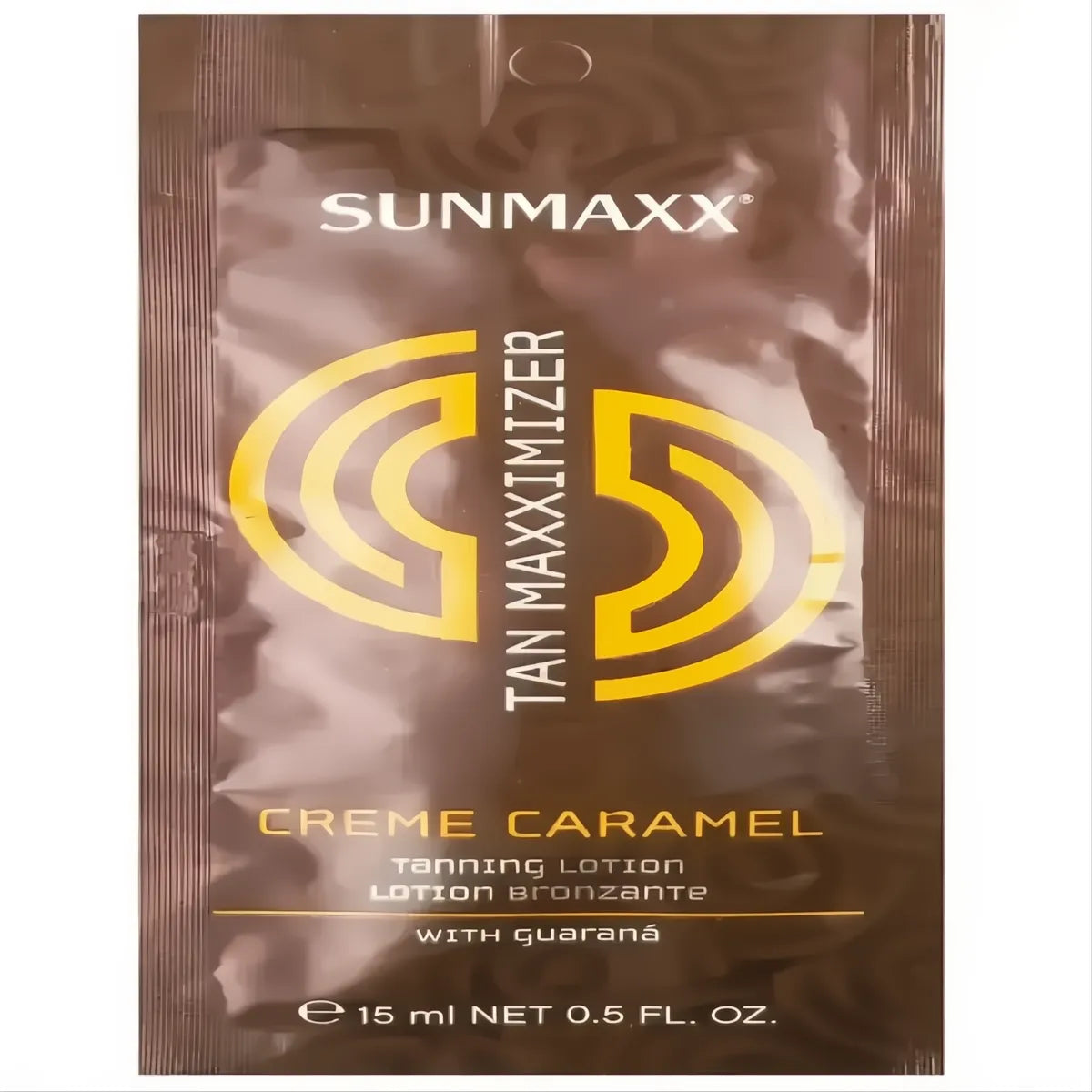 Tan Maxximizer Creme Caramel tanning lotion with guarana extract for accelerated, even tanning and skin nourishment.