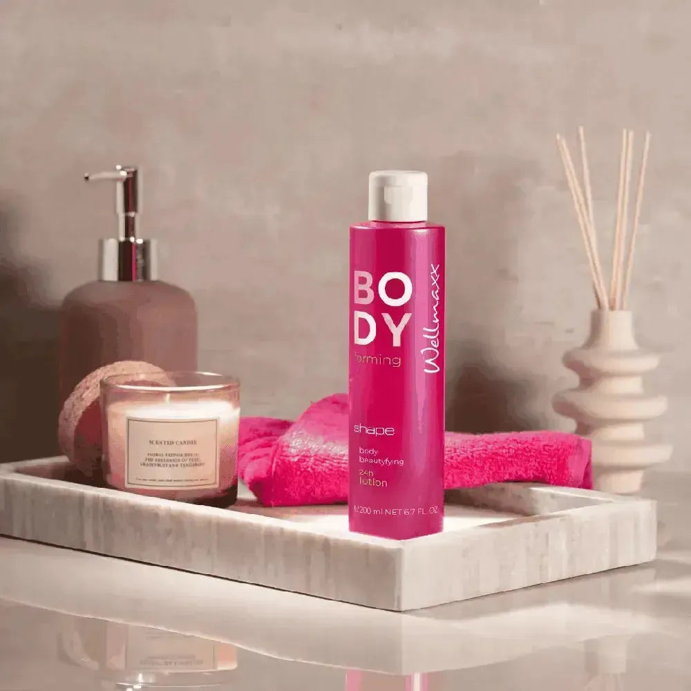 Wellmaxx body forming shape 24h lotion for firming and beautifying skin with caffeine and shea butter in a 200ml bottle