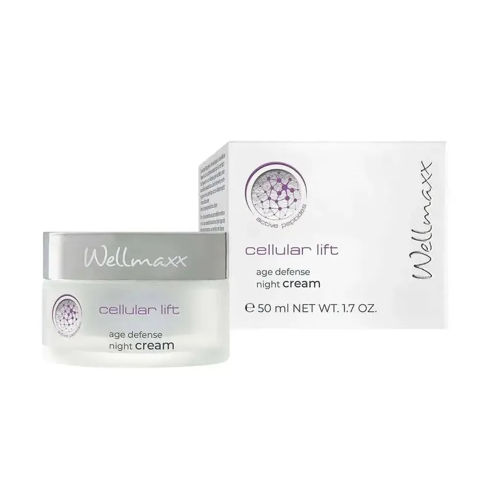 cellular lift anti-aging age defense night cream by Wellmaxx with hydrating and anti-wrinkle effects in 50ml jar and box