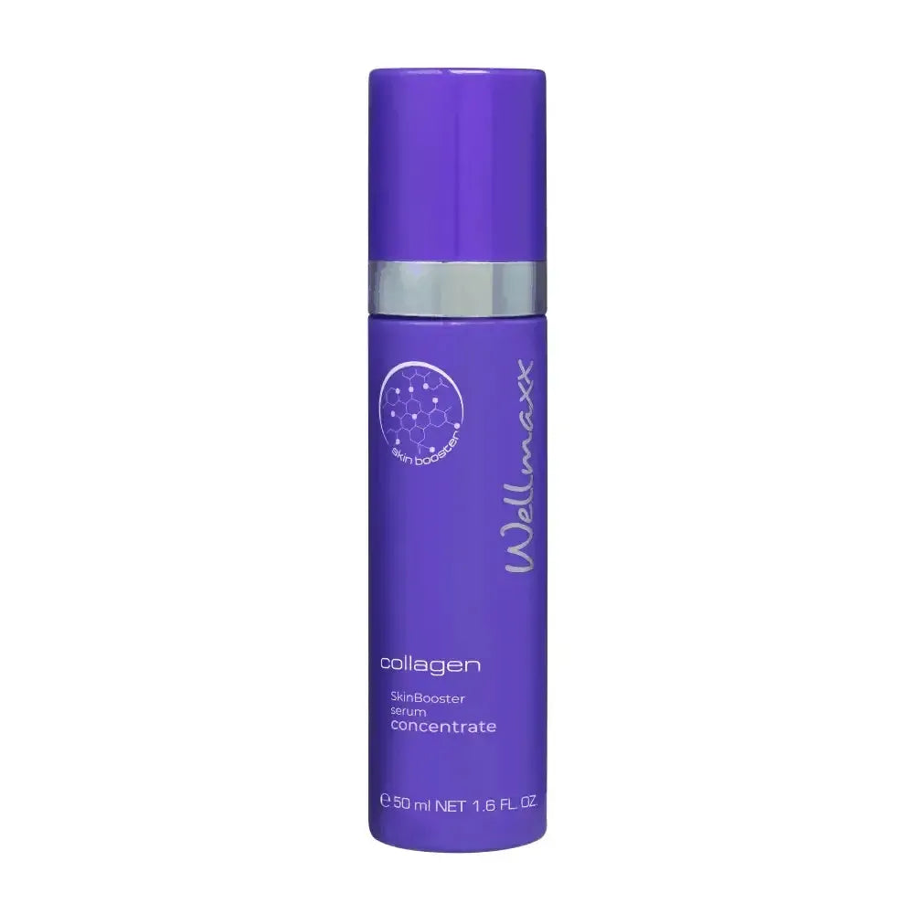 Wellmaxx collagen hautserum skinbooster serum concentrate with marine collagen and hyaluronic acid for youthful skin in purple bottle