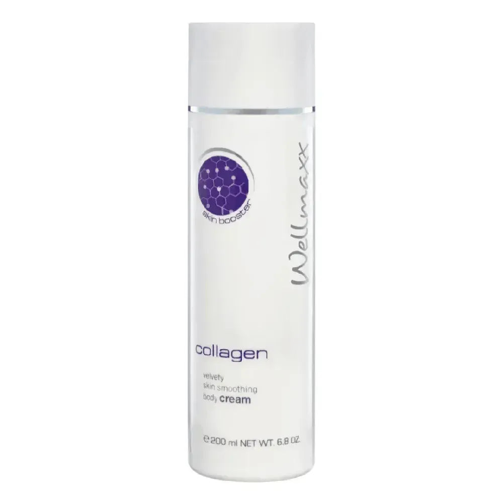 collagen velvety skin smoothing body cream bottle with vegan ingredients for hydrated and smooth skin