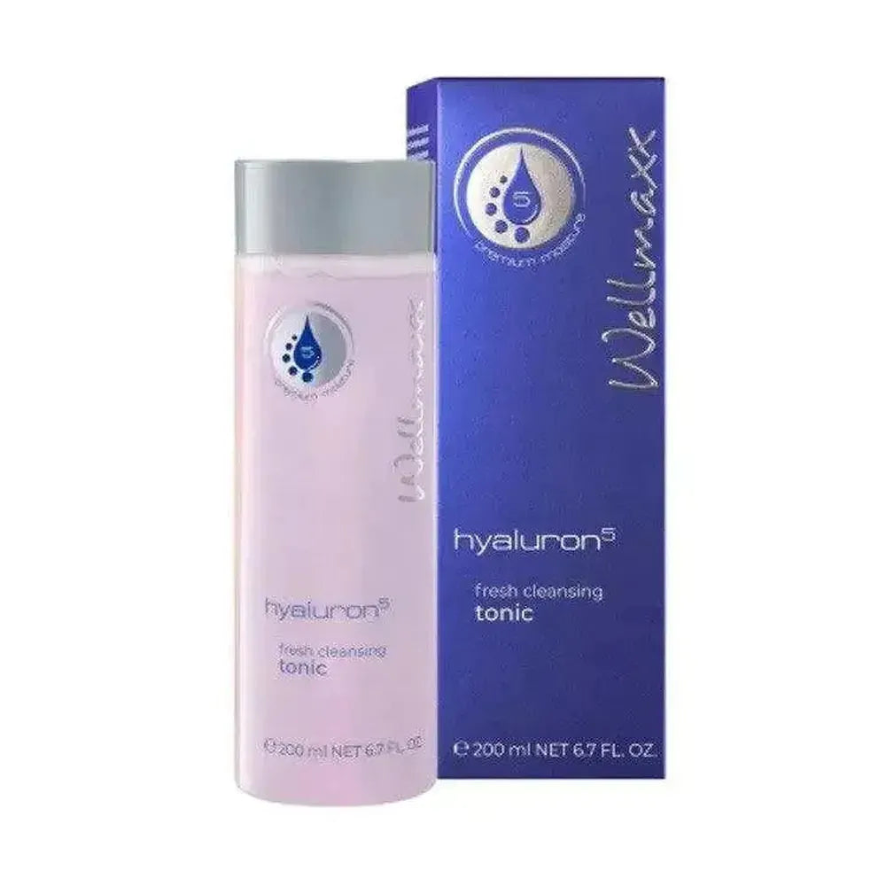 hyaluron⁵ fresh cleansing tonic bottle and packaging moisturizing gentle alcohol-free facial toner with 5-fold hyaluronic acid and panthenol