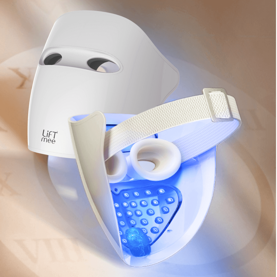 LiFTmee LED beauty mask for home use, featuring blue light therapy for skin rejuvenation and anti-aging.