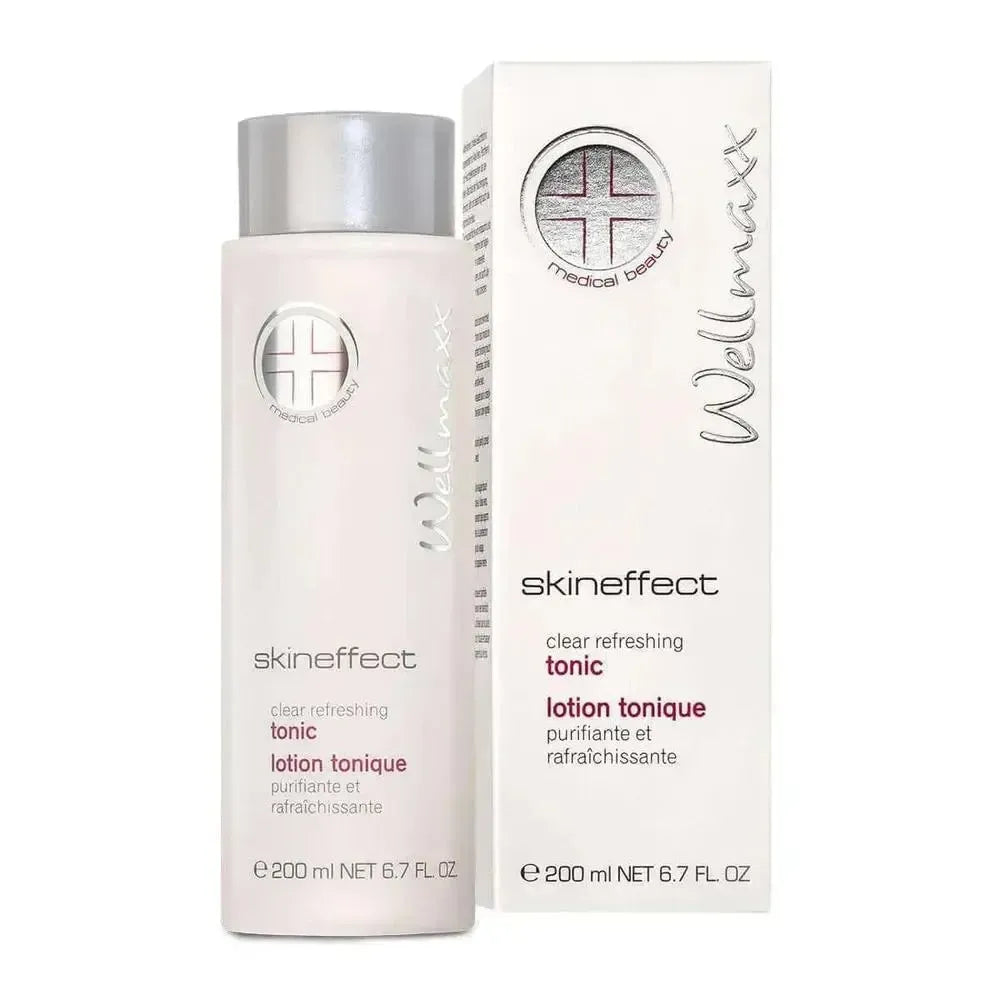 Skineffect Clear refreshing face tonic bottle and box, 200 ml, alcohol-free soothing facial toner with aloe vera and panthenol