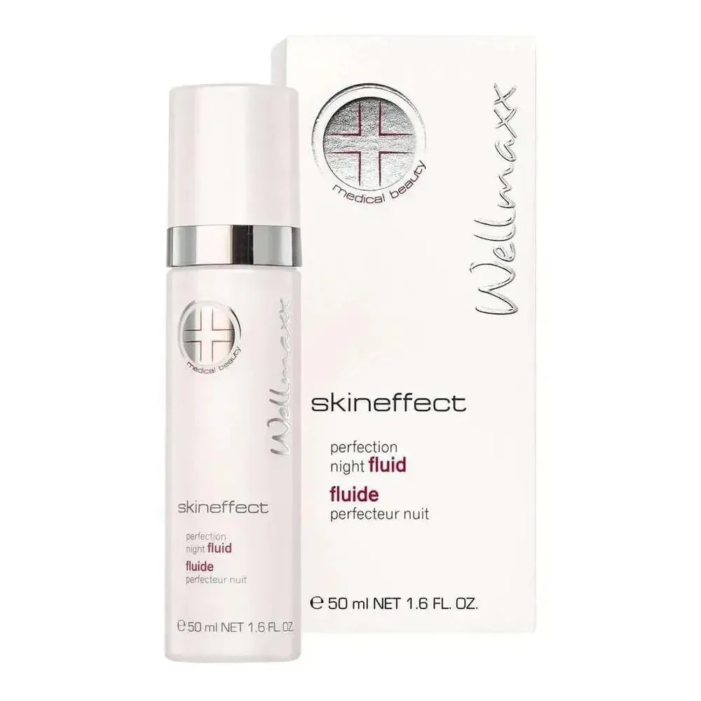 skineffect perfection night fluid skincare bottle and box for sensitive, stressed skin with anti-stress and elasticity boosting formula