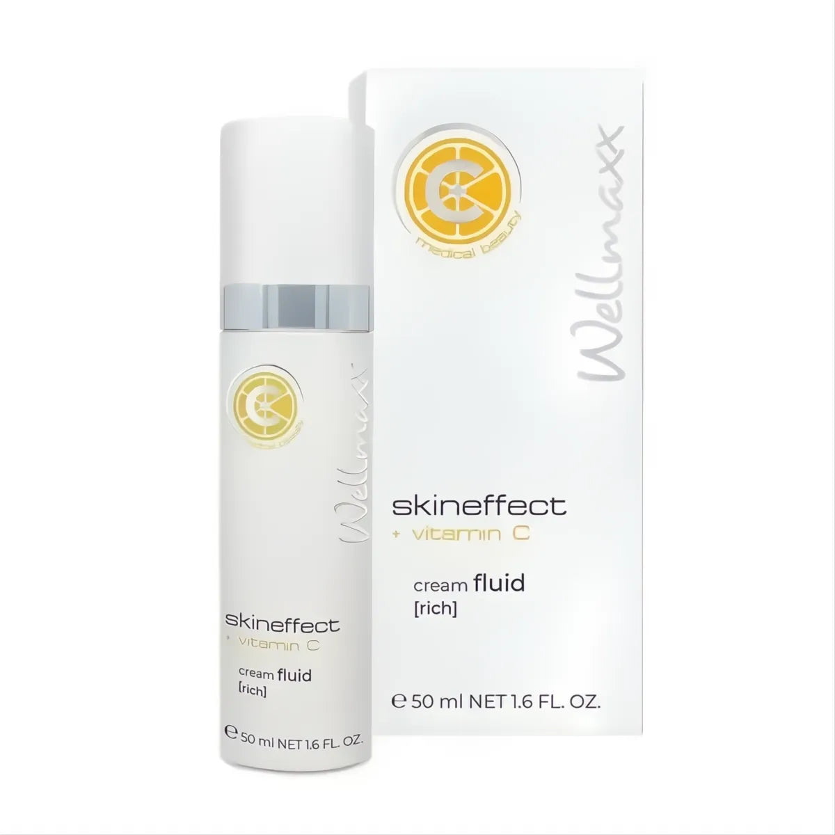 Skineffect Vitamin C cream fluid rich with vitamins A, C, E, jojoba and macadamia oils for dry, tired skin.