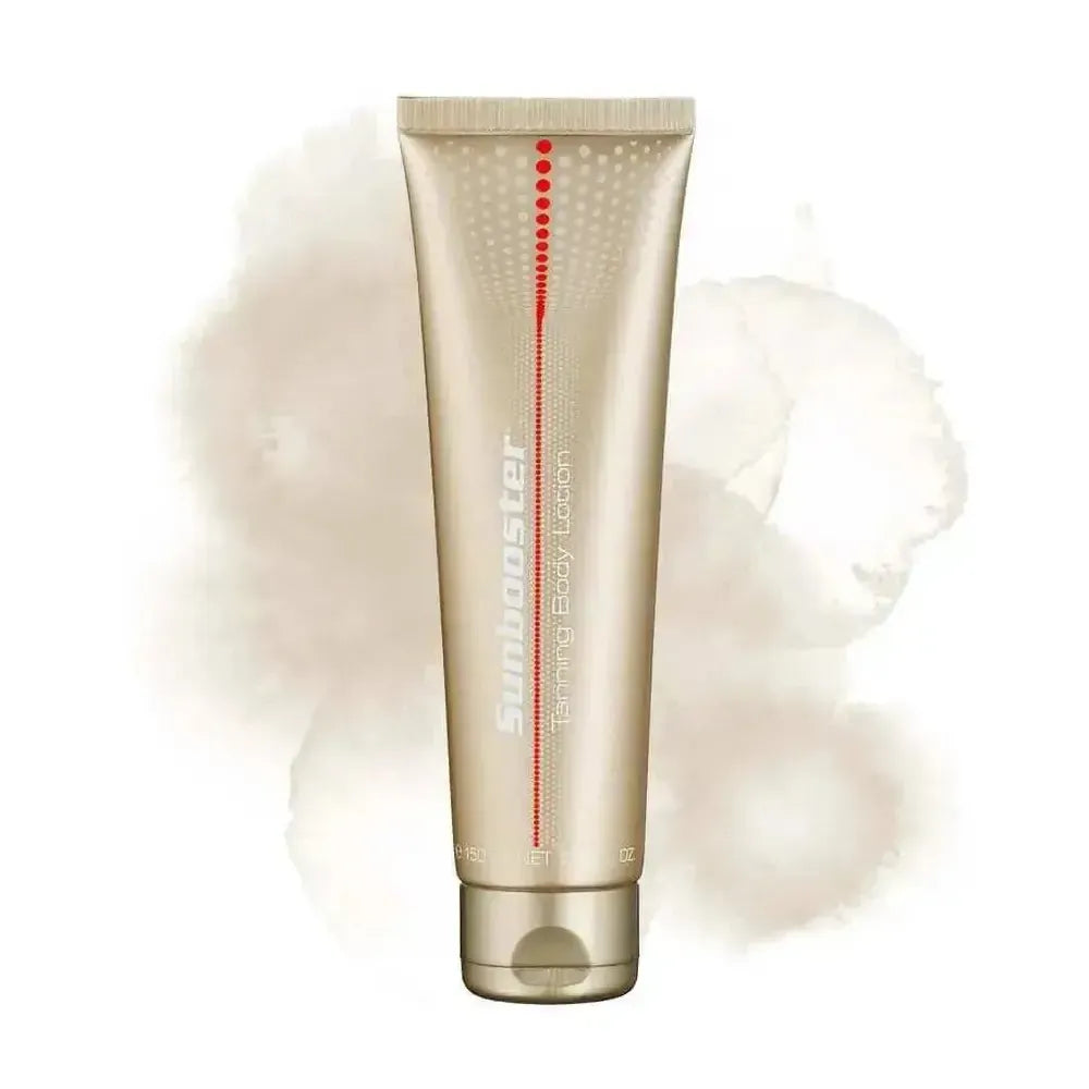 Sunbooster tanning body lotion tube with nourishing ingredients and vanilla scent for enhanced tanning and skin hydration