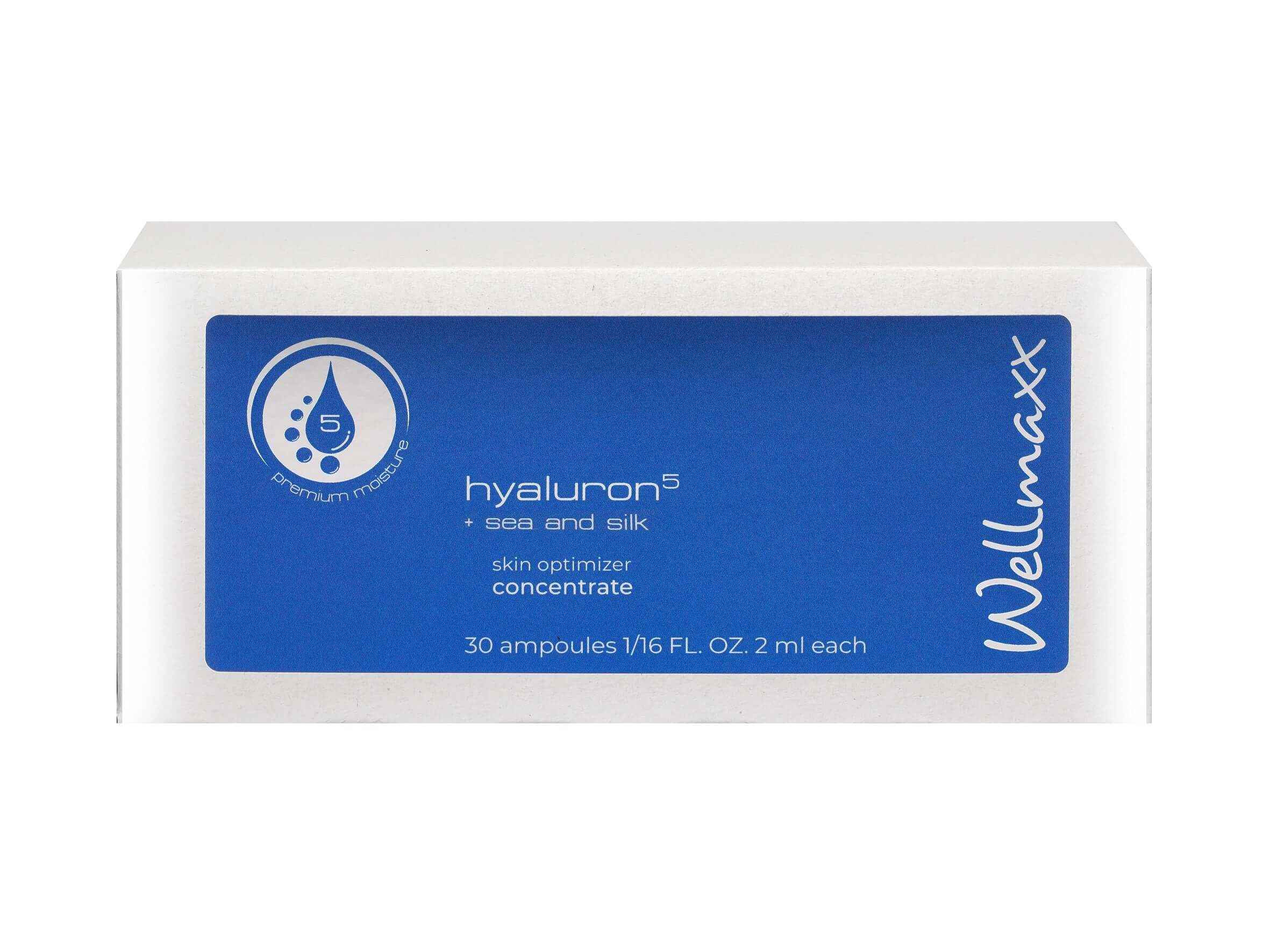 hyaluron⁵ sea and silk skin optimizer concentrate with 5-fold hyaluronic acid, microalgae and silk proteins for intensive skin hydration and regeneration